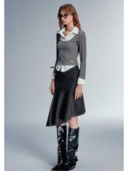 DARK GREY FISHTAIL SKIRT [S0000010596]