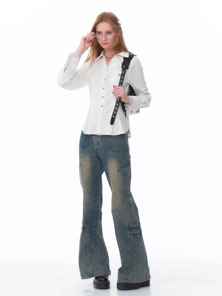 Slim lace long sleeve shirt【s0000011081】