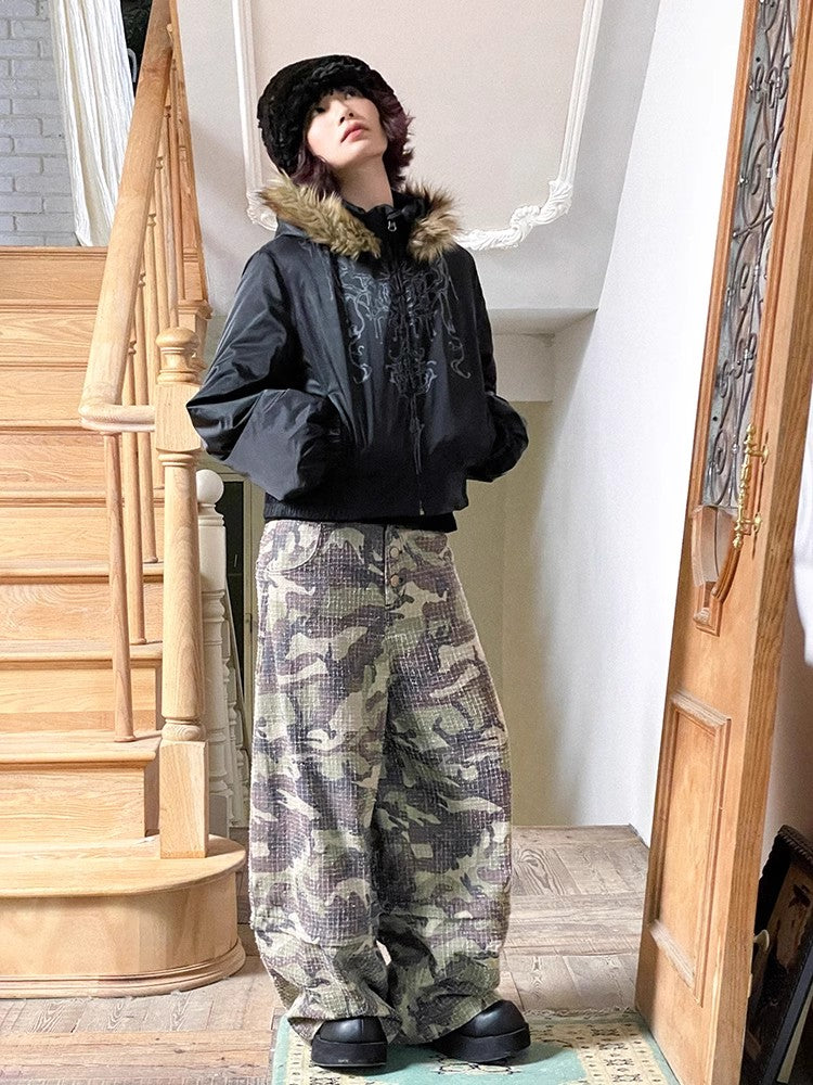 Retro-style distressed camouflage pants【s0000011545】