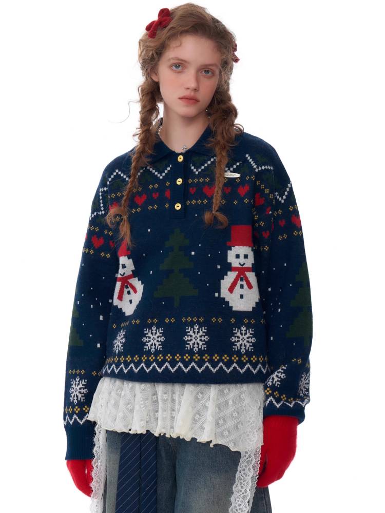 Retro snowman sweater【s0000011072】