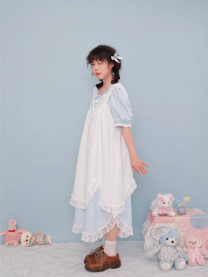 Antique girly floral embroidered light blue dress【s0000009502】