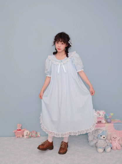 Antique Girly Floral EMBROIDERED LIGHT BLUE DRESS [S0000009502]