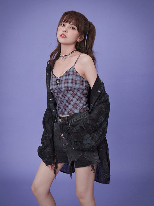 Cute plaid camisole【s0000008875】