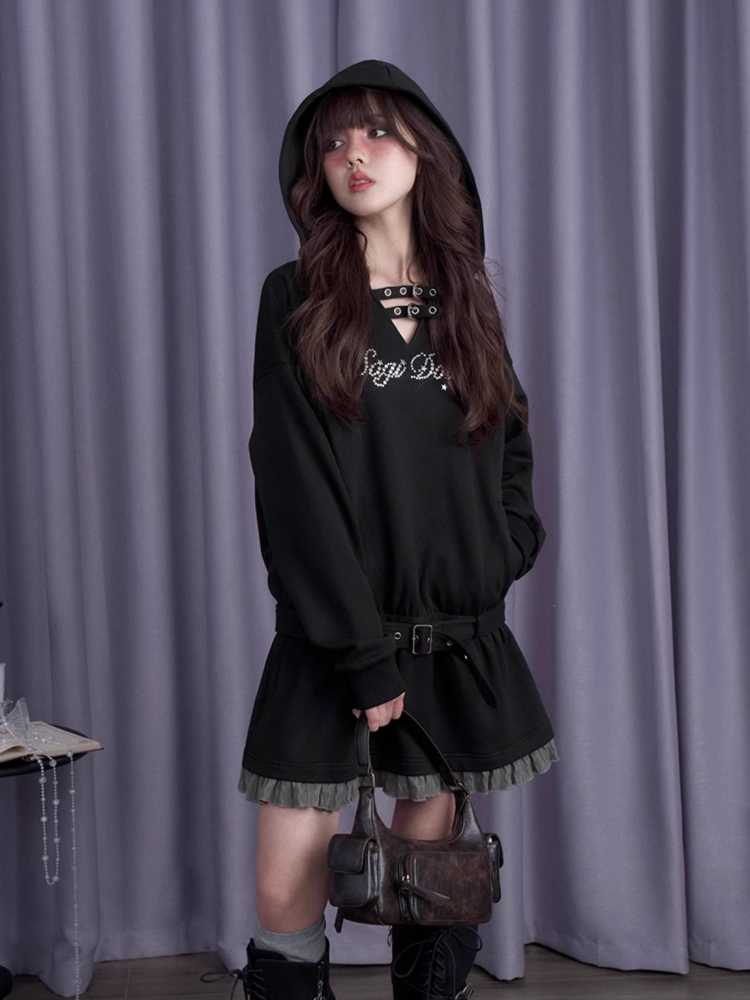 Casual Hooded Loose Sweatshirt Dress [S0000010695]