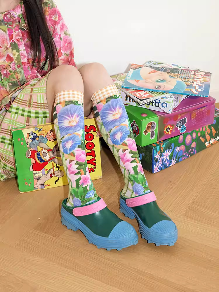 Flower plaid print socks【s0000007771】