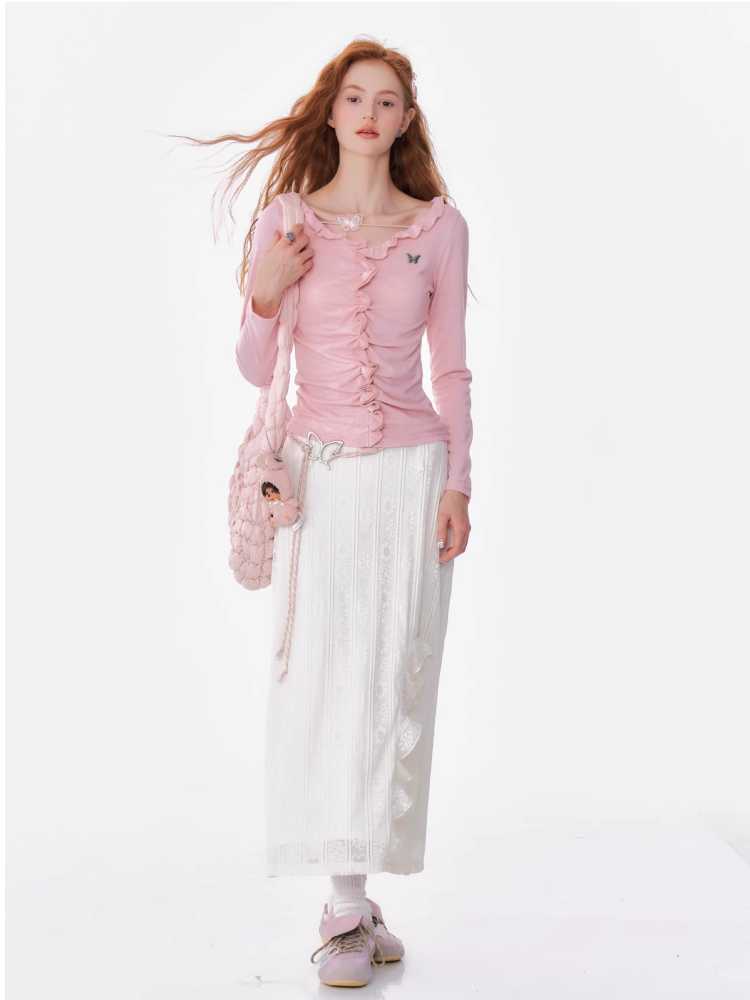 Lace Slim Long Sleeve T-Shirt [S0000010169]