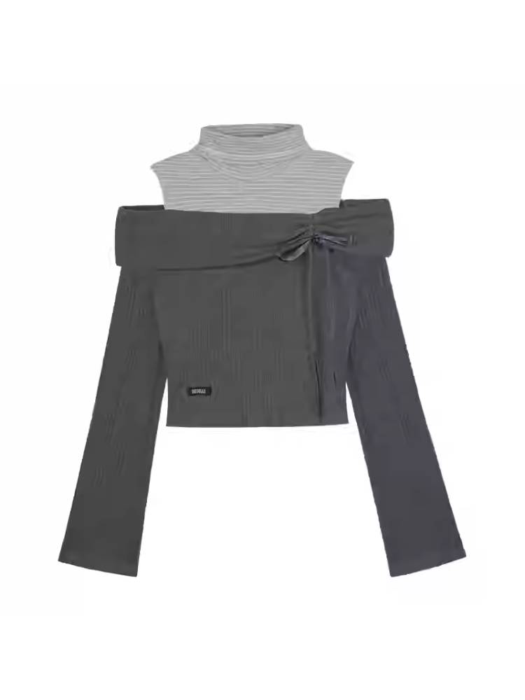 One-shoulder fake two-piece knit top【s0000011278】