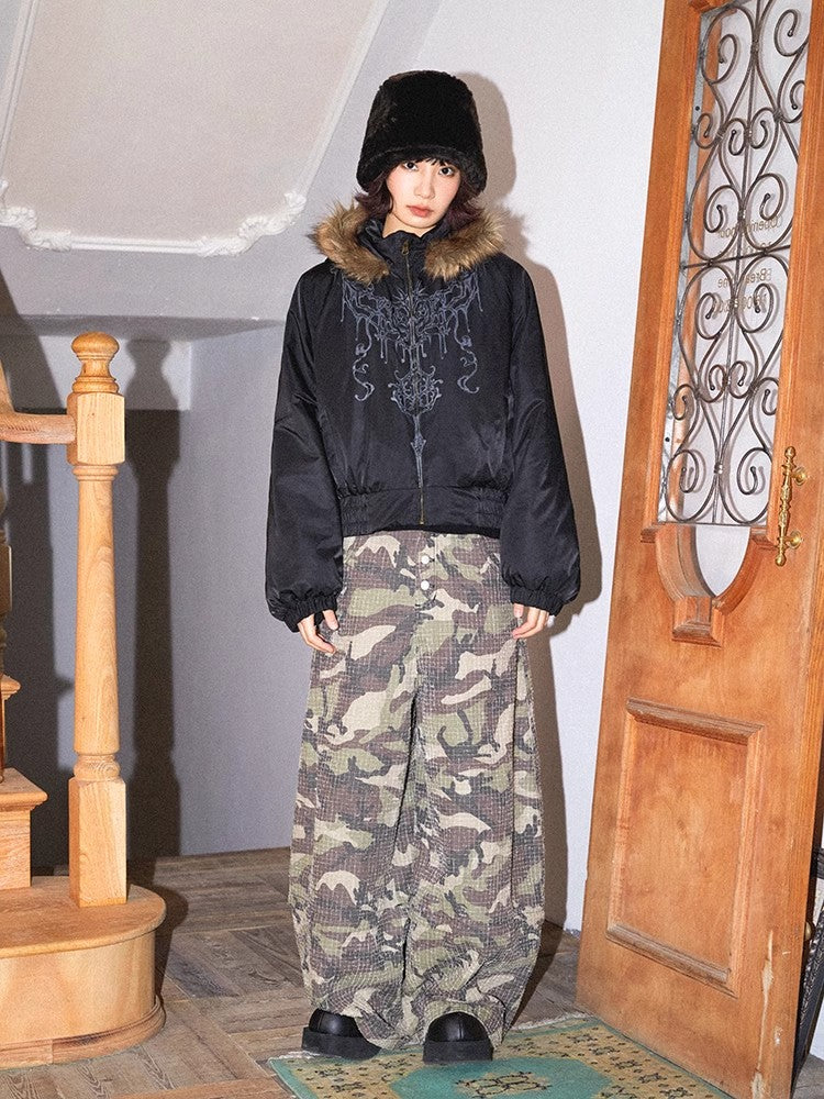 Retro-style distressed camouflage pants【s0000011545】