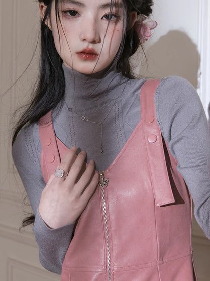 Romantic leather suspender dress【s0000005782】