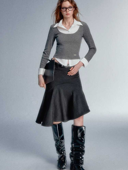 DARK GREY FISHTAIL SKIRT [S0000010596]