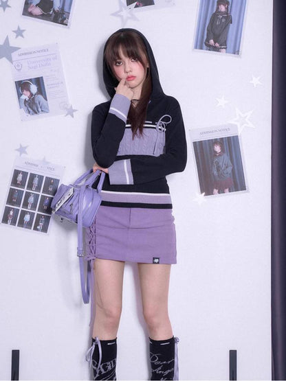 Hooded slim-fit knit sweater【s0000011287】