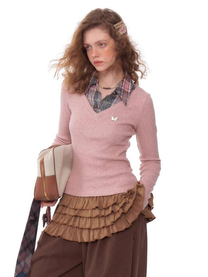 Fake two piece slim fit sweater【s0000011037】