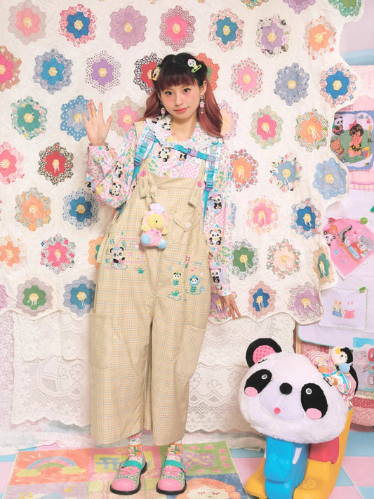 Yellow plaid casual overalls【s0000007677】