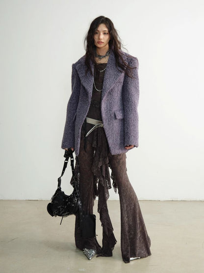 Purple Long Wool Silhouette Suit Jacket [S0000010926]