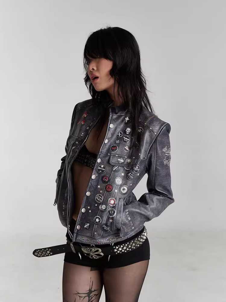 Retro distressed punk leather jacket【s0000010429】