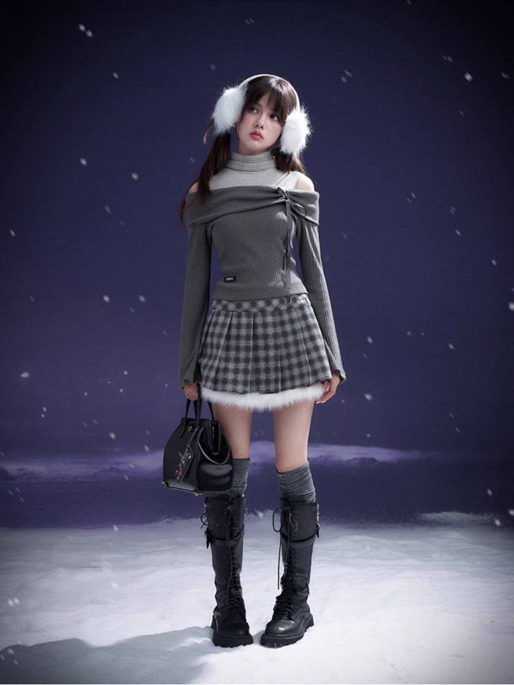 Black and white plaid skirt【s0000011279】