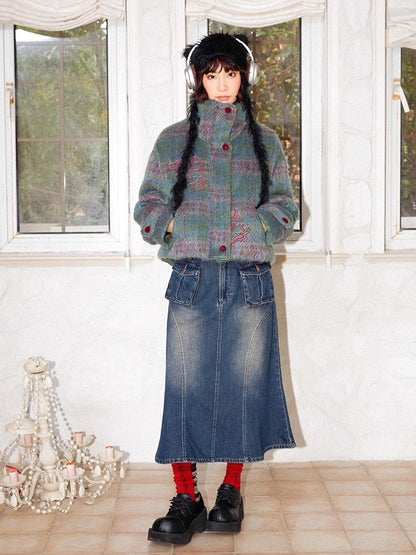Embroidered plaid loose cotton jacket【s0000011128】