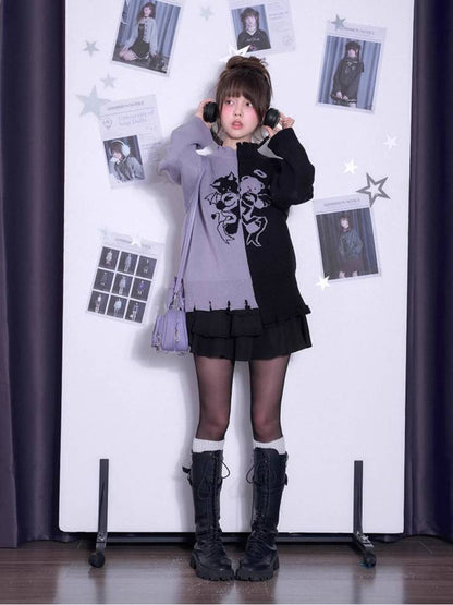 Black and purple loose sweater【s0000011298】