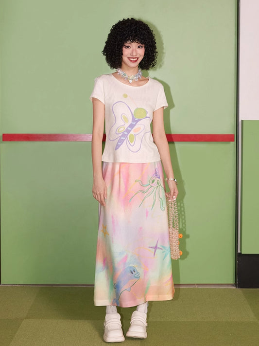 Hand-painted graffiti print A-line skirt【s0000007412】