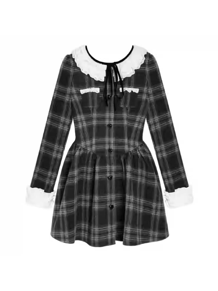 Lace collar long sleeve dress【s0000011656】