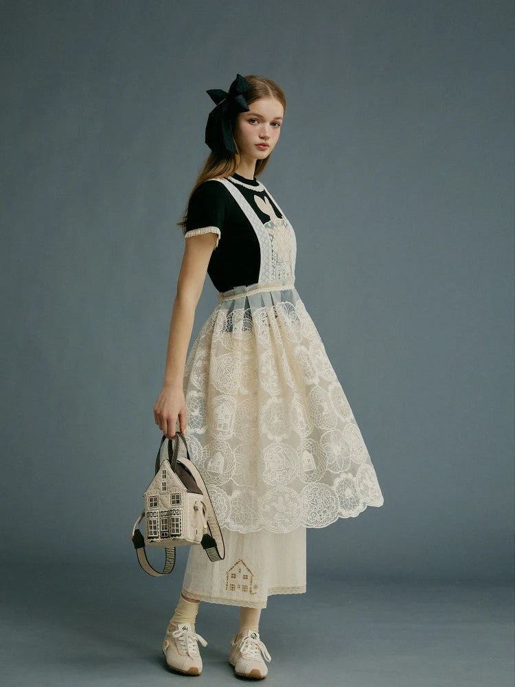 Lace embroidery apron【s0000008743】