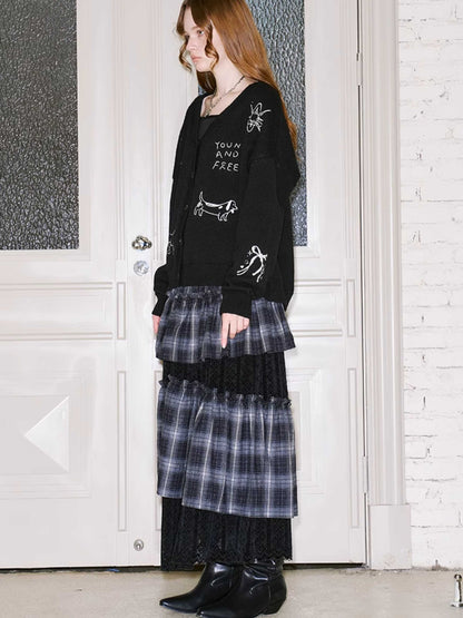 Retro plaid splicing cake skirt【s0000010798】