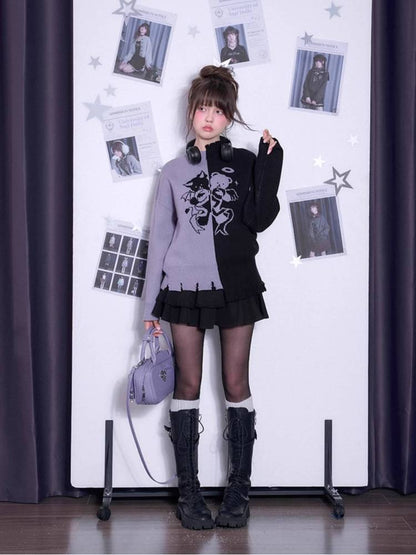 Black and purple loose sweater【s0000011298】