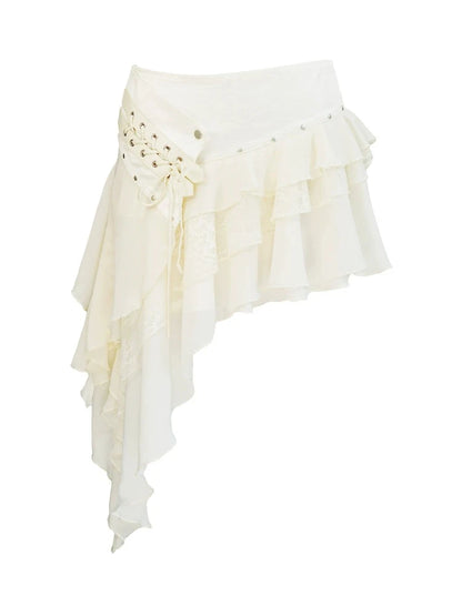 Satin lace ruffle skirt【s0000009491】