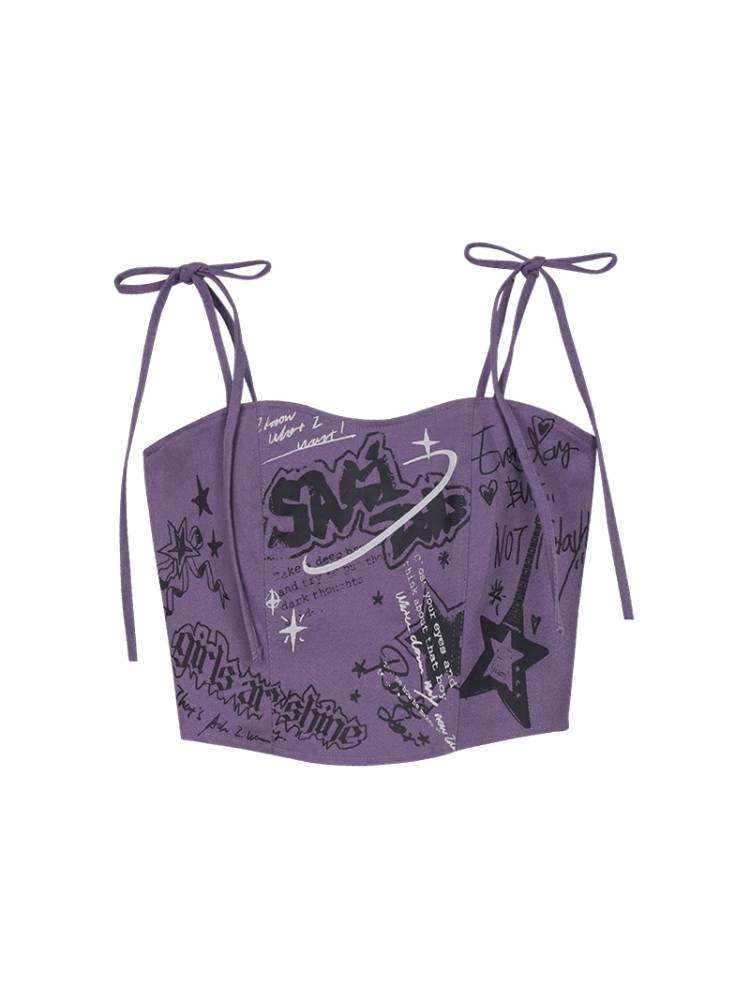 Suspenders graffiti print camisole【s0000008897】