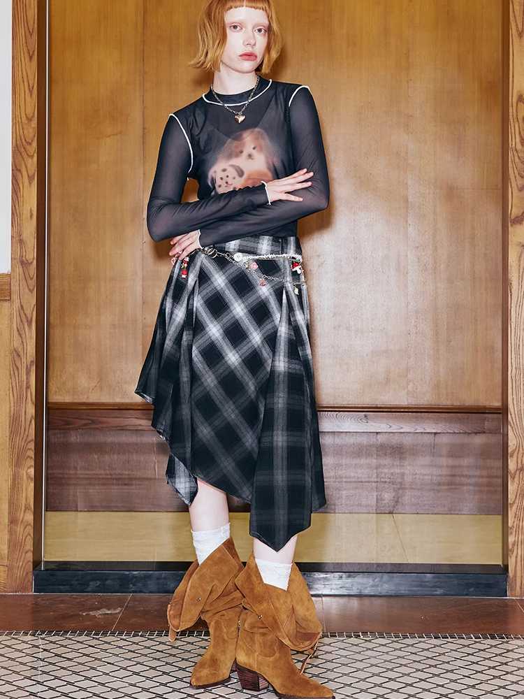 Design Plaid IRREGULAR SKIRT [S0000010789]