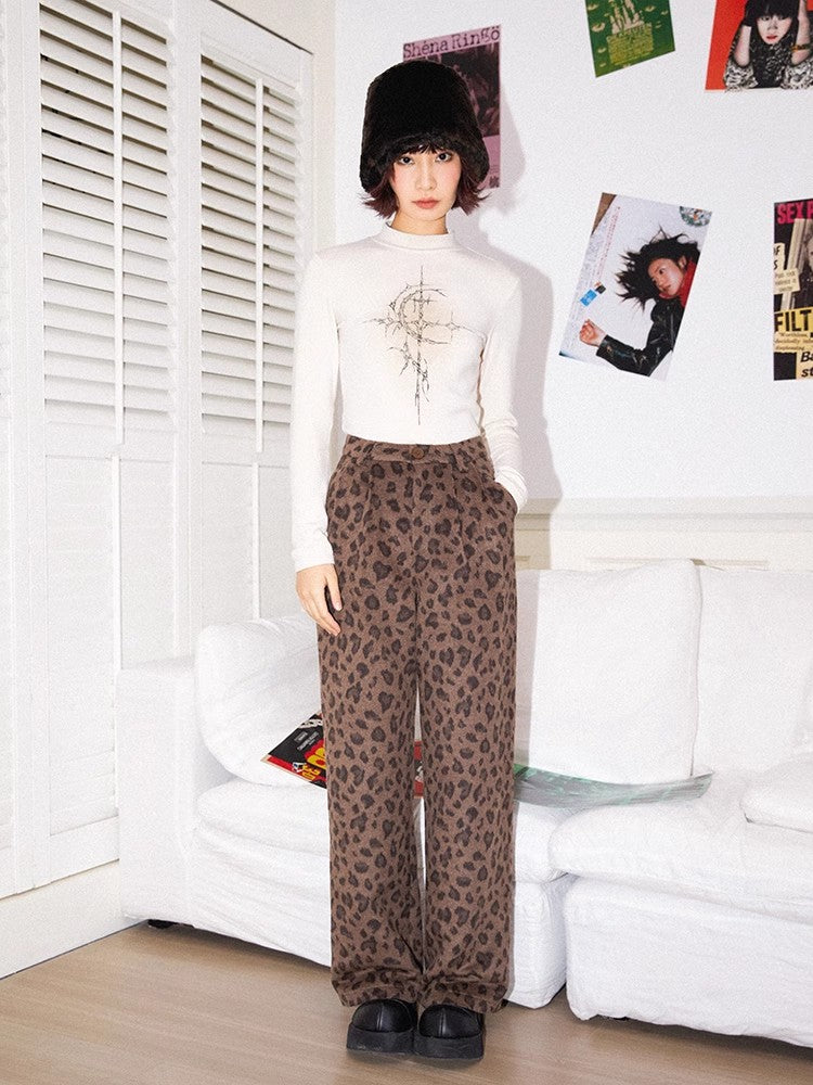 Leopard print wool casual pants【s0000011309】