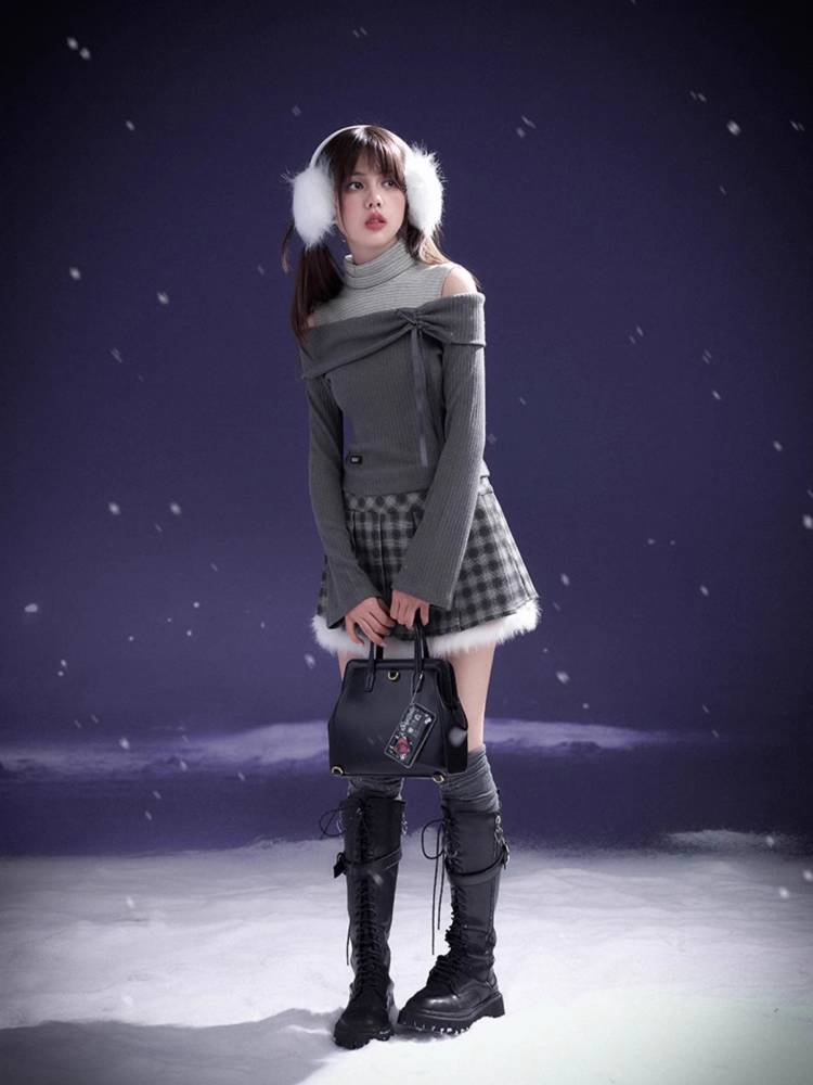 One-shoulder fake two-piece knit top【s0000011278】