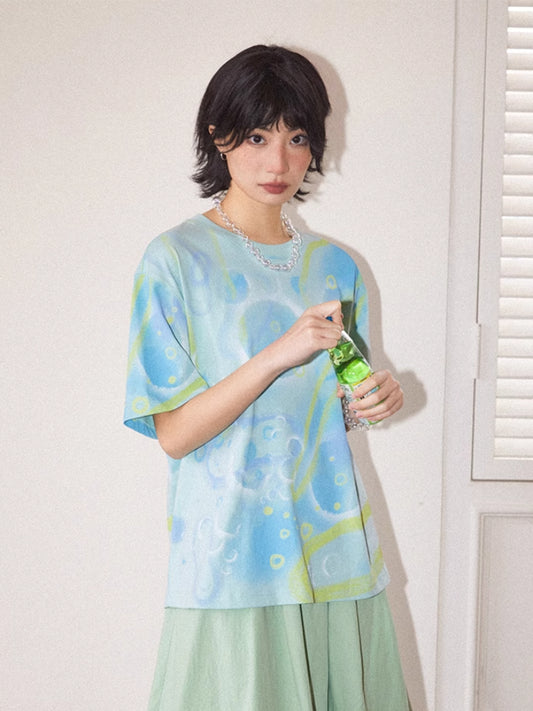 Round neck print short sleeve T-shirt【s0000007808】