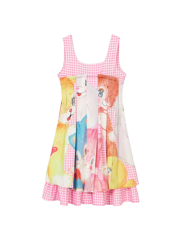 Pink plaid animal dress【s0000009517】