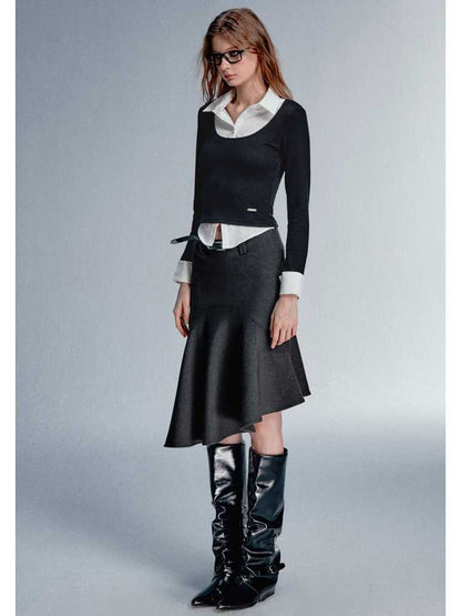 DARK GREY FISHTAIL SKIRT [S0000010596]