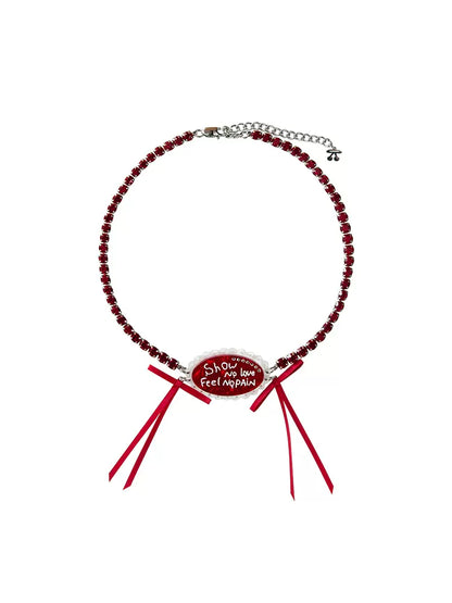 Red Ribbon Lace Necklace [S0000009520]