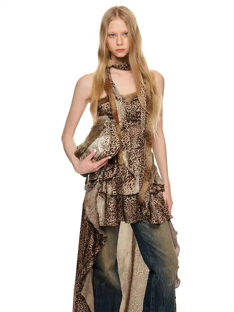 Leopard print chiffon tube top dress【s0000011401】