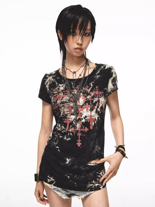 Slim print short sleeve T-shirt【s0000008446】