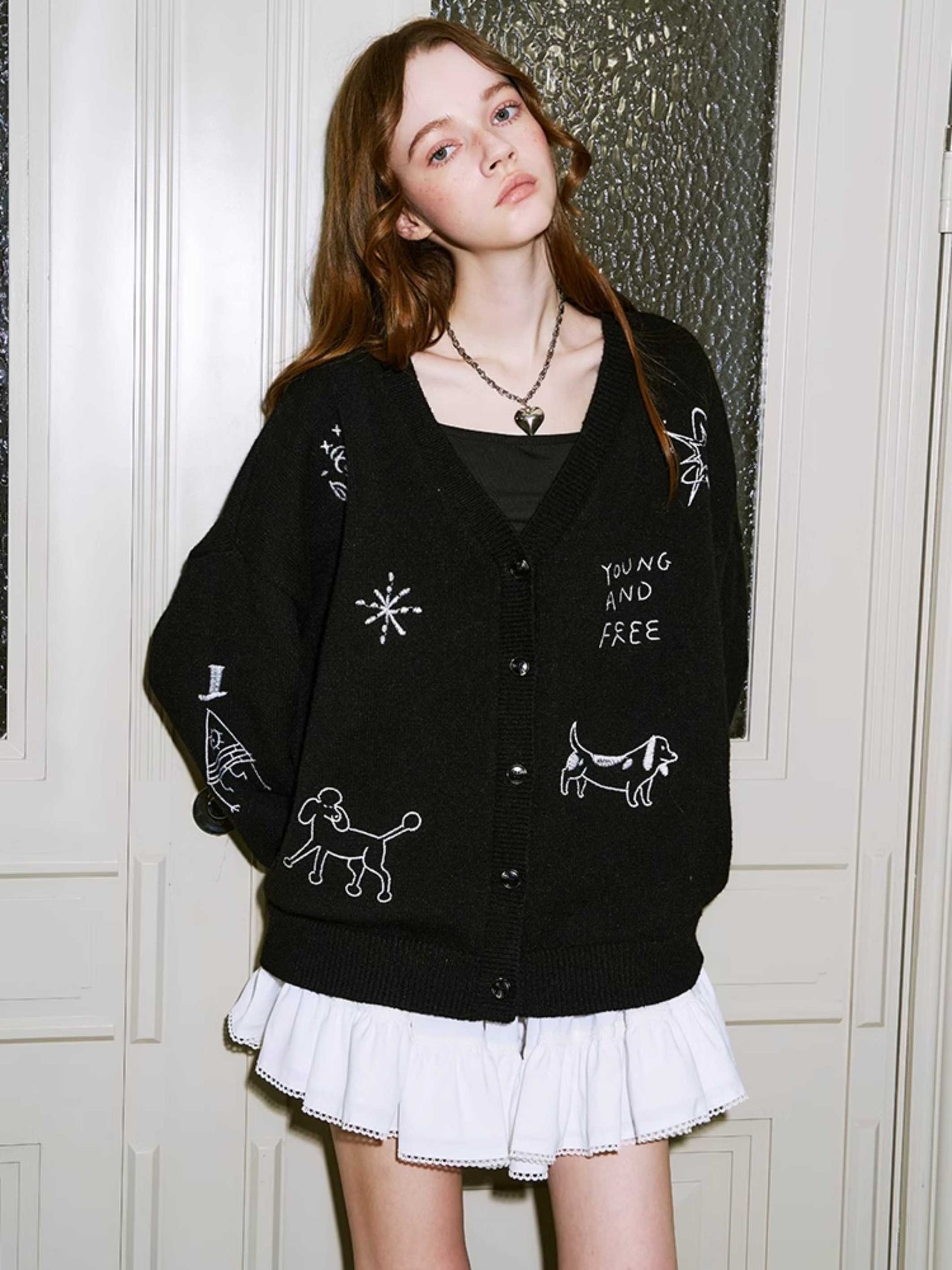 V-neck puppy knit cardigan jacket【s0000010796】