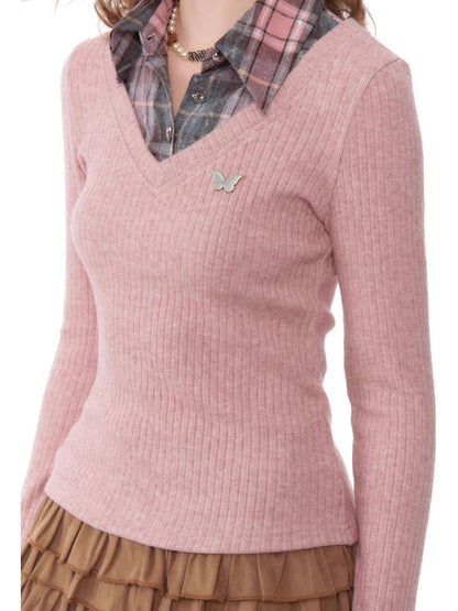 Fake two piece slim fit sweater【s0000011037】