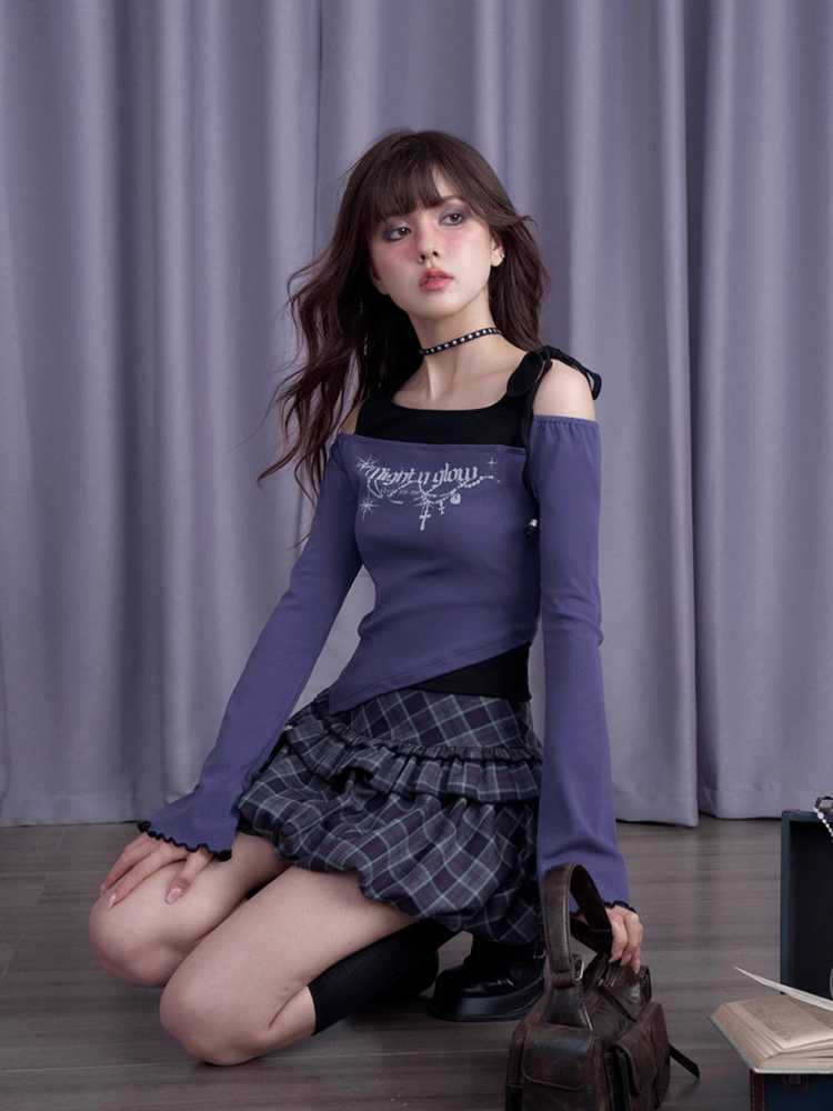 Off Shoulder Long Sleeve T-Shirt [S0000010678]