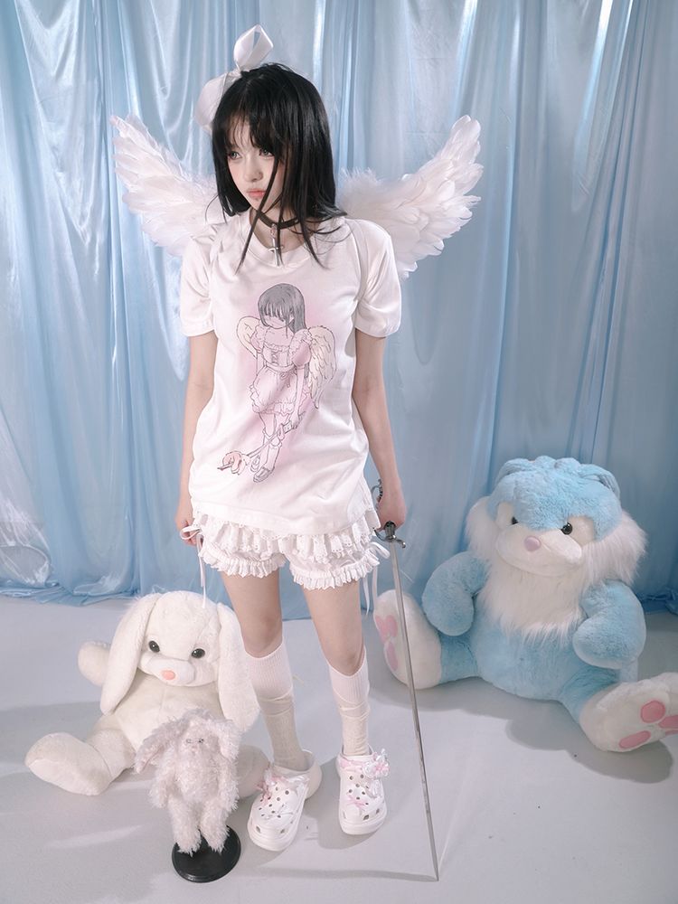 Angel print loose T-shirt【s0000002181】