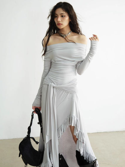 Off-the-shoulder lace IRREGULAR DRESS [S0000010917]