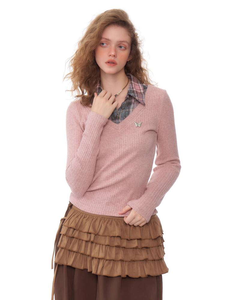 Fake two piece slim fit sweater【s0000011037】