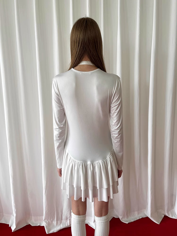 White ruffle hem dress【s0000006524】