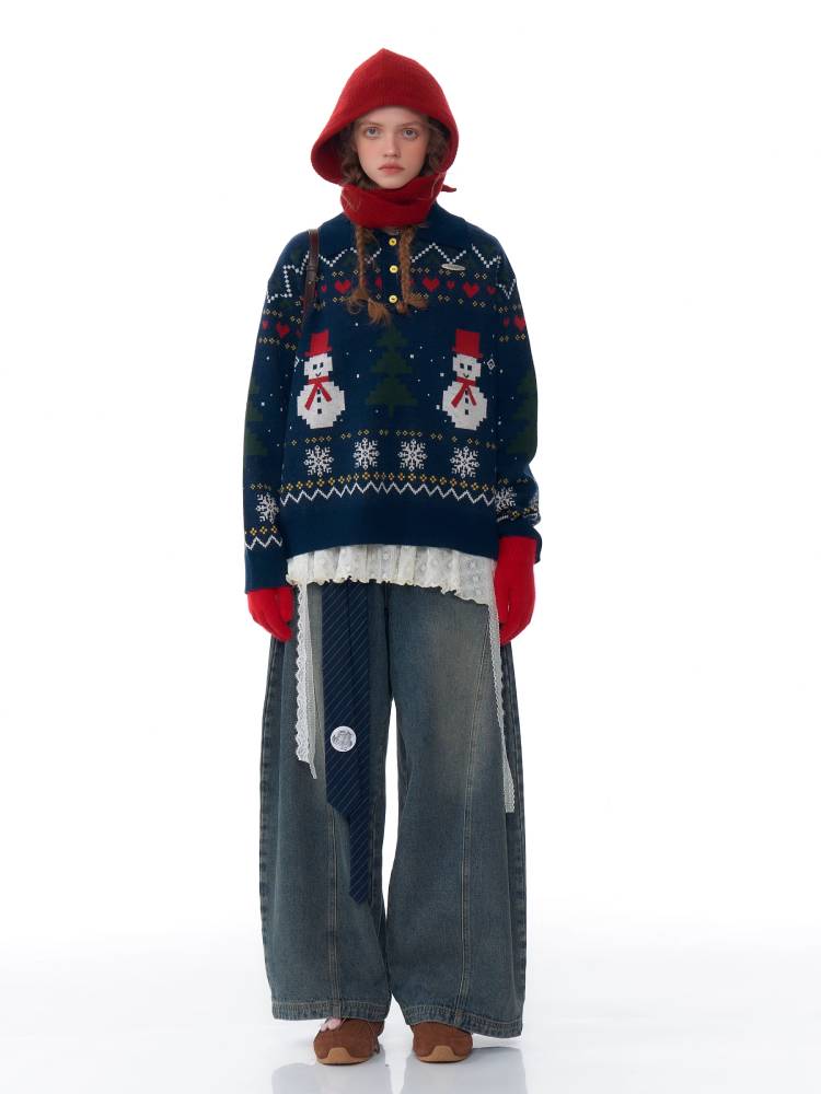 Retro snowman sweater【s0000011072】