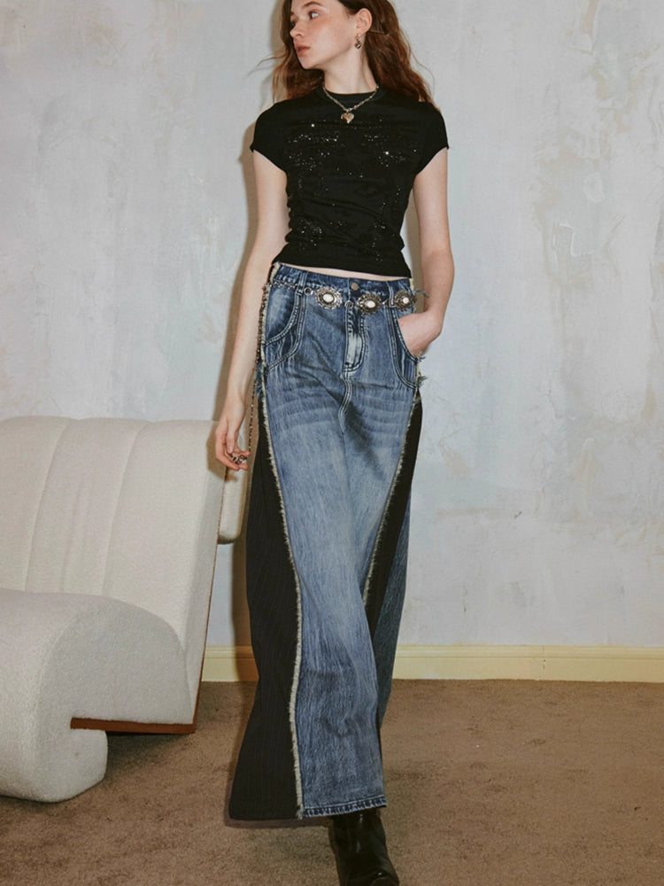 Denim patchwork skirt【s0000007596】