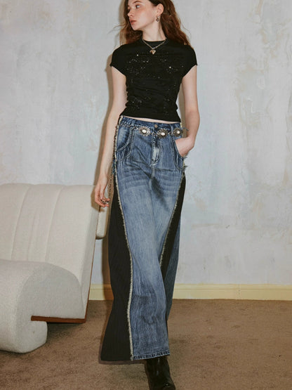 Denim patchwork skirt【s0000007596】