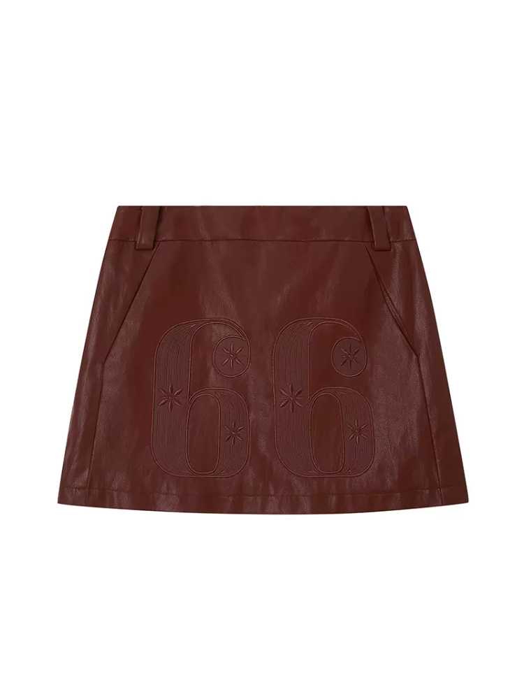 Embroidered leather skirt【s0000009665】