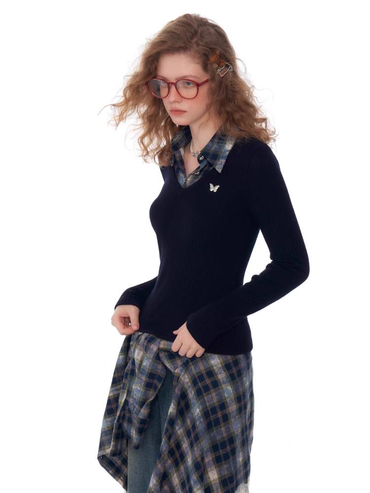 Fake two piece slim fit sweater【s0000011037】